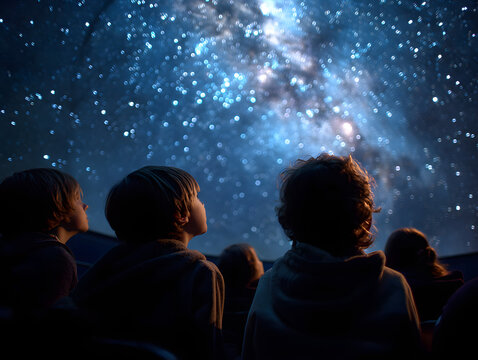 プラネタリウムで満天の星空を見上げる子供たち、宇宙への好奇心と感動