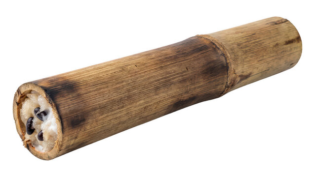 Khao Lam traditional Thai sweet sticky rice in bamboo isolated on transparent background