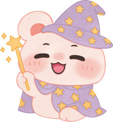 Fototapeta premium Cute Bear Wizard Magic Costume Kawaii Pastel Cartoon