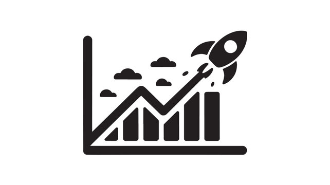 Black Graph Chart With Rocket Ship Launching Upward For Business Growth Concepts