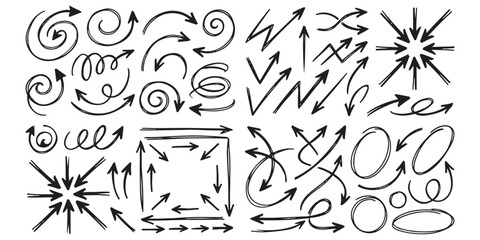Set of hand drawn sketch arrows and circles for design elements ©  creative  marlia