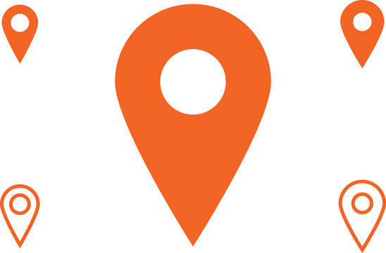 Orange location pin with smaller pins scattered in background