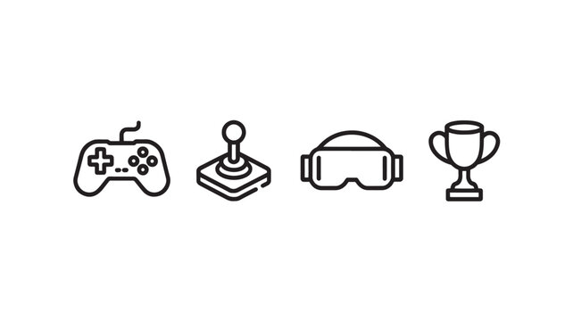 Gaming Console Controller Joystick VR Headset Trophy Icons For Esports Competition Concepts