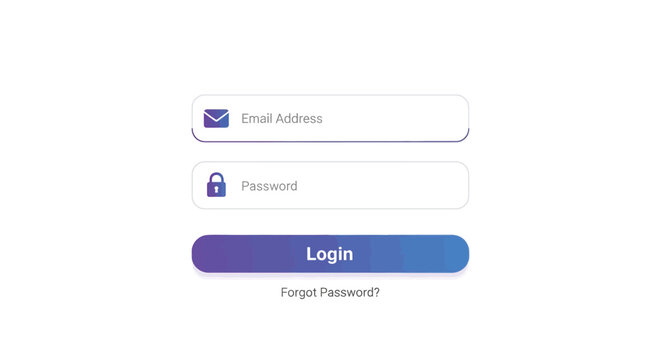 Modern digital user interface design for website or application login screen with input fields for email and password a vibrant gradient button and a link for password recovery