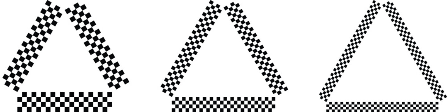 Three black and white checkered triangles in a row on white background