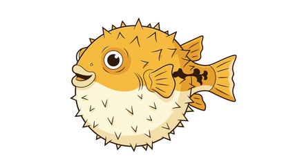 Cartoon pufferfish with big eye swimming. © faradila