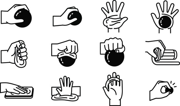 Hand Exercises and Grips Icons Set