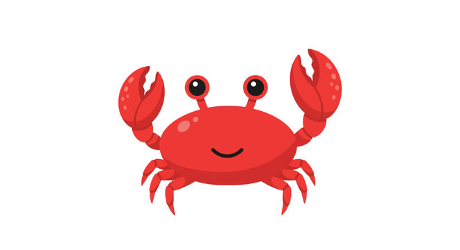 Red Smiling Cartoon Crab Character.