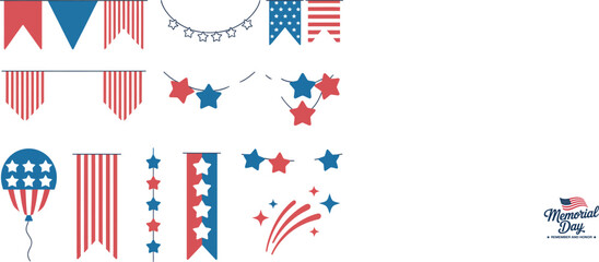 Obraz premium Memorial Day Red White Blue Decorative Elements Keywords: memorial day, remember, honor