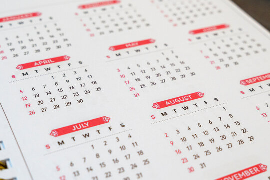 A detailed view of a calendar page showcasing April, July, and August, highlighting key dates and structure. Ideal for planning, events, and reminders throughout the year.