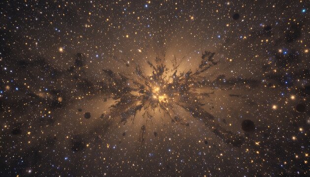 Cosmic explosion with glowing particles and starburst effect in deep space