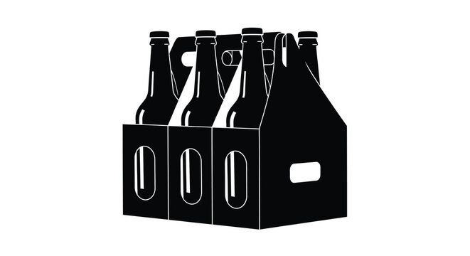 six pack beer bottles in cardboard carrier silhouette high quality professional detailed modern elegant stylish clean crisp vibrant colorful digital creative innovative
