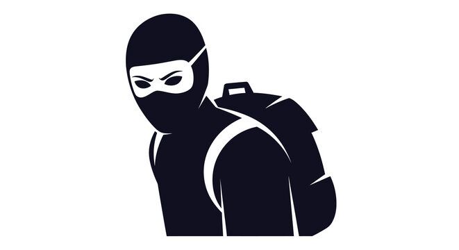 masked thief silhouette with backpack and stealthy posture silhouette high quality professional detailed modern elegant stylish clean crisp vibrant colorful digital