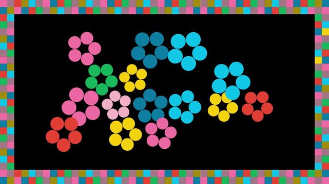 4k footage animation of flower pattern background with checker grid checkerboard frame groovy y2k square retro 90s. Trendy Grid Checkerboard. Geometric retro square vintage y2k Hippie 70s pattern.