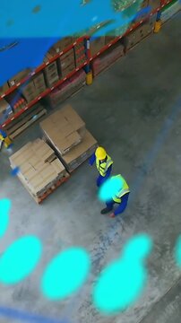 Vertical video: Camera panning down, team entering, blue HUD moving, team checking inventory