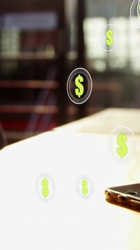 Vertical video: On ping, green coin icons rising and clustering around phone, showing funds inflow