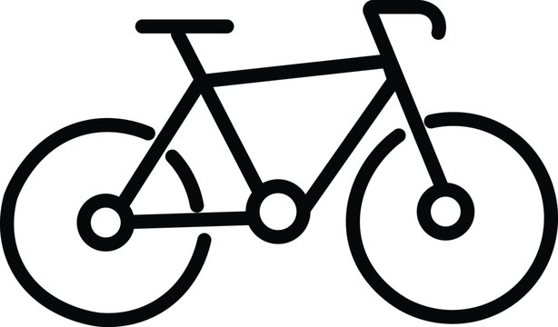 Minimalist bicycle line icon, black outline bike vector illustration, simple cycling symbol for urban transportation and fitness apps