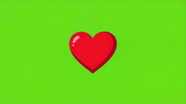 A bright red heart on a vibrant green background symbolizing love