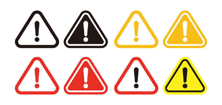 Vector set of danger signs, warning signs, attention signs, exclamation marks. Danger warning icon. Free Vector
