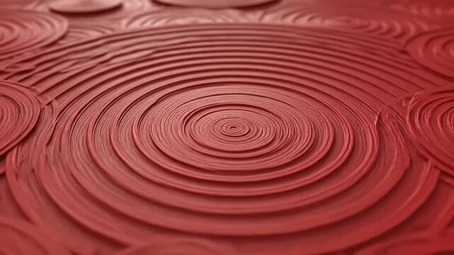 Red concentric circle pattern design element.