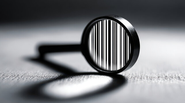 Magnifying glass focusing barcode symbolizing digital literacy and financial scam awareness for better protection and informed decisions modern