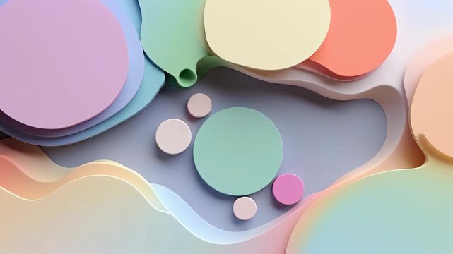 Colorful pastel circles and smooth layered shapes in soft graphic style on a calm background, concept of modern abstract harmony