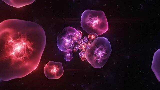 Futuristic visualization of cosmic multiverse with glowing bubbles of universes against the night sky backdrop