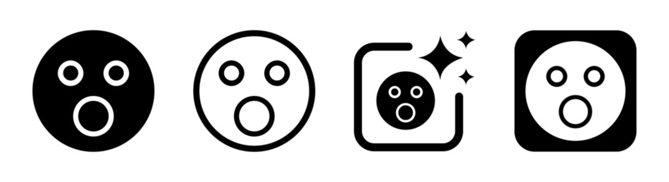 Shocked surprised emoji icon expressing astonishment reaction and emotional response in clean black transparent PNG vector illustration
