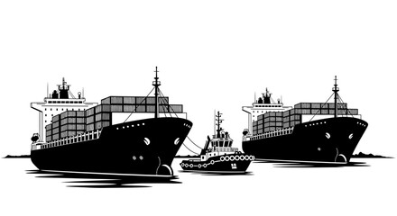 Fototapeta premium cargo ships and tugboat silhouette high quality professional detailed modern elegant stylish clean crisp vibrant colorful digital creative innovative contemporary premium