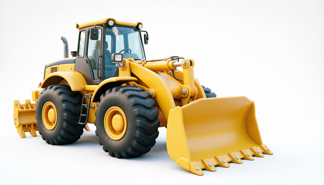 3D cartoon render, a yellow bulldozer on white