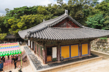 Obraz premium Bulguksa Buddhist Temple, Gyeongju city, South Korea, view in a sunny day, North Gyeongsang Province, Bulguksa Burimun Gate, Jinhyeon-dong, Tohamsan mountain, Yeongnam region, Gyeongju National Park