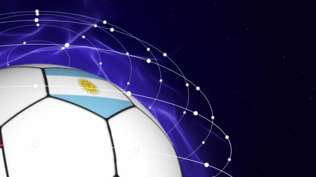 Soccer ball with argentina flag design against a dark blue cosmic background