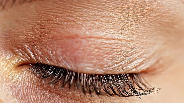 Macro shot of a young woman's hazel green eye with golden highlights looking directly at camera featuring sharp focus on iris patterns and natural long eyelashes for beauty skincare and optometry mark