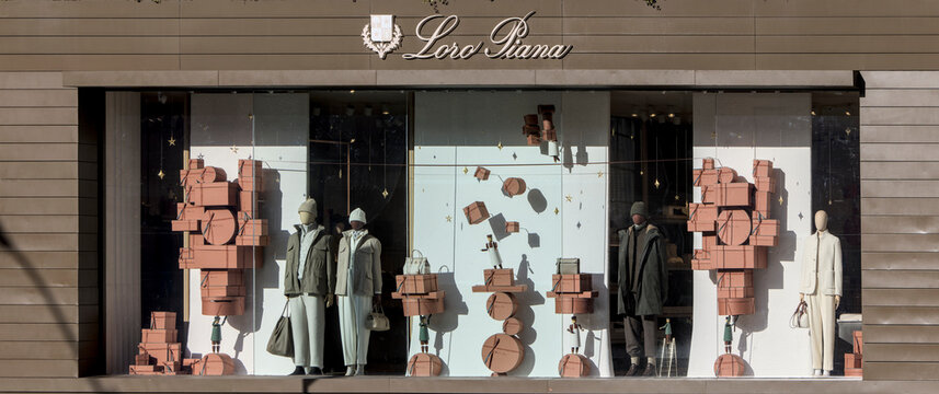 loro piana luxury italian boutique store entrance window display on Gansevoort St New York NY meatpacking district shopping manhattan nyc