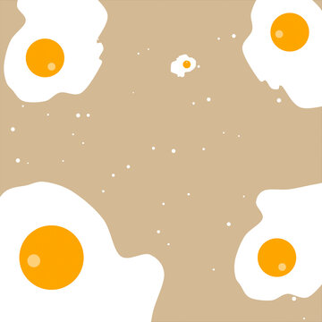 Minimalist Flat Design Fried Egg Icons on Brown Wood Texture