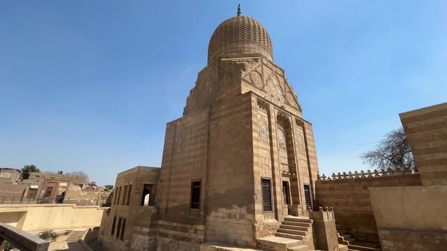 A view of the Mausoleum of Emir Tarabay al-Sharif in Cairo, Egypt. This mausoleum is a Mamluk-era structure.