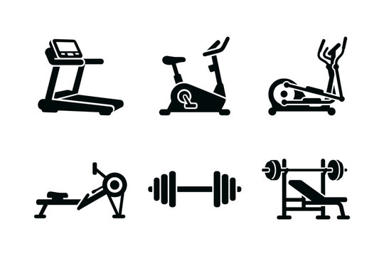 Gym equipment icon set solid black icon set vector illustration