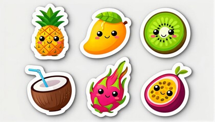 Fototapeta premium Tropical Fruit Stickers Collection