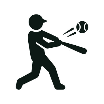 Baseball player batting solid black icon vector illustration