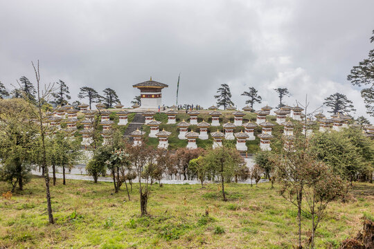 108 memorial chortens at Dochula Pass, Bhutan