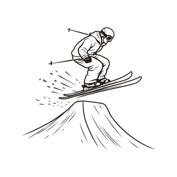 Ski jumping winter sport icon outline vector illustration