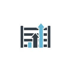 Fototapeta premium Warehouse Shelves Icon with Upward Arrow for Business Growth, Isolated White Background