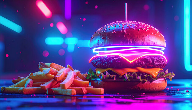 Neon Cyberpunk Burger Delight