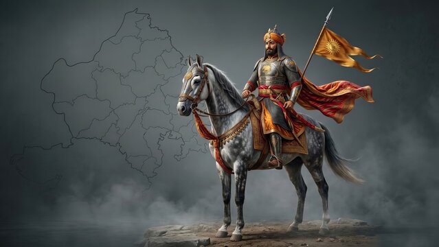 Rajput Warrior King on Horse Rajasthan Theme