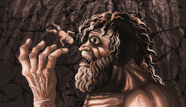 titan chronos devouring his children in dark mythological scene