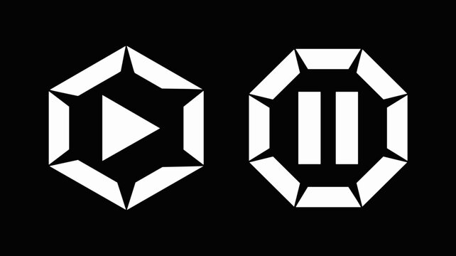 Dynamic polygonal play and pause controls - Great for high-speed video apps, action-oriented media platforms, or modern web players.