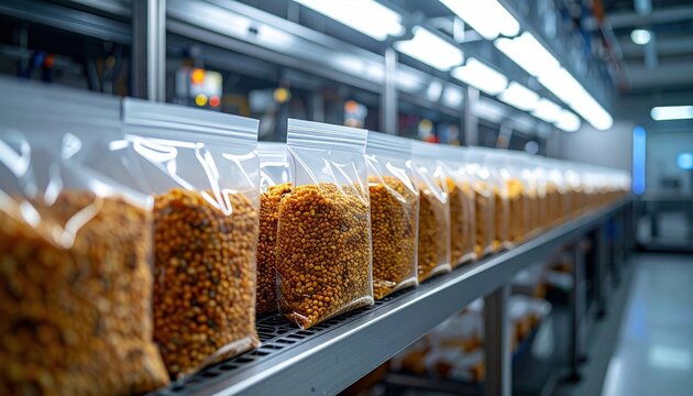 Meticulously organized rows of seed pouches stored inside a secure biobank facility for agricultural conservation and genetic diversity.