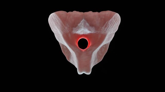 Cricoid cartilage anatomical illustration with semi transparent throat layer and red collapse point, turbulent airflow visualization for medical training, representing airway structural vulnerability