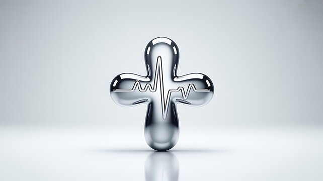 Silver chrome cross symbol 3D render isolated white background metallic glossy religious faith concept design