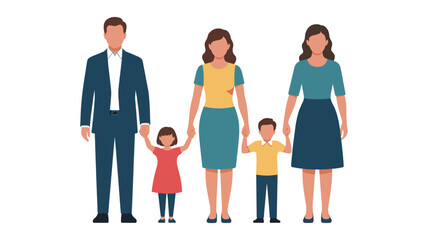 Fototapeta premium Family of four people standing together in casual clothes with a red heart keywords